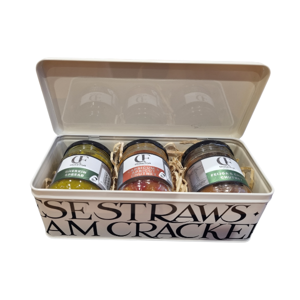 Emma Bridgewater Black Toast Hinged Cracker Tin with choice of 3x chutneys