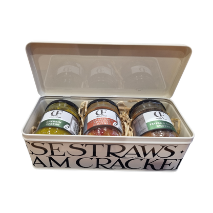 Emma Bridgewater Black Toast Hinged Cracker Tin with choice of 3x chutneys