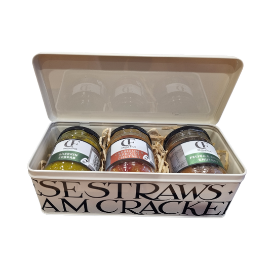 Emma Bridgewater Black Toast Hinged Cracker Tin with choice of 3x chutneys