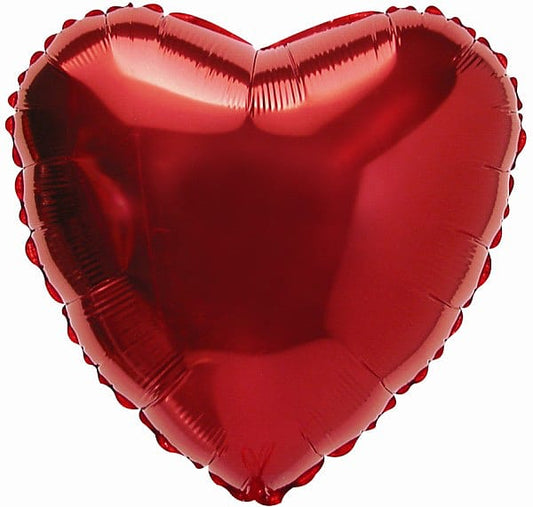 A shiny red heart-shaped balloon on a stick.