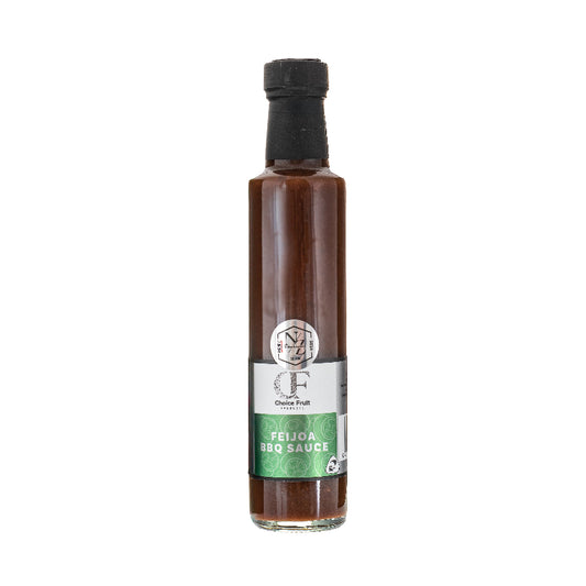Bottle of Feljoa BBQ Sauce on a white background
