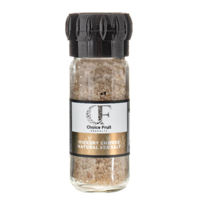 Bottle of Choice Fruit Products Hickory Smoked Natural Sea Salt on a white background