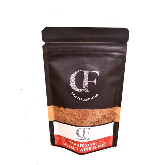Black packaging of Choice Fruit mulled wine spice on a white background